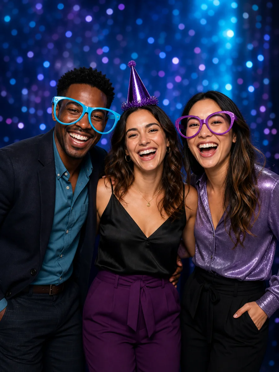 Happy group of friends at a photo booth